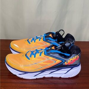 Hoka One One Clifton 3 Thanksgiving Turkey Trot Orange Blue  Running Shoes 11.5